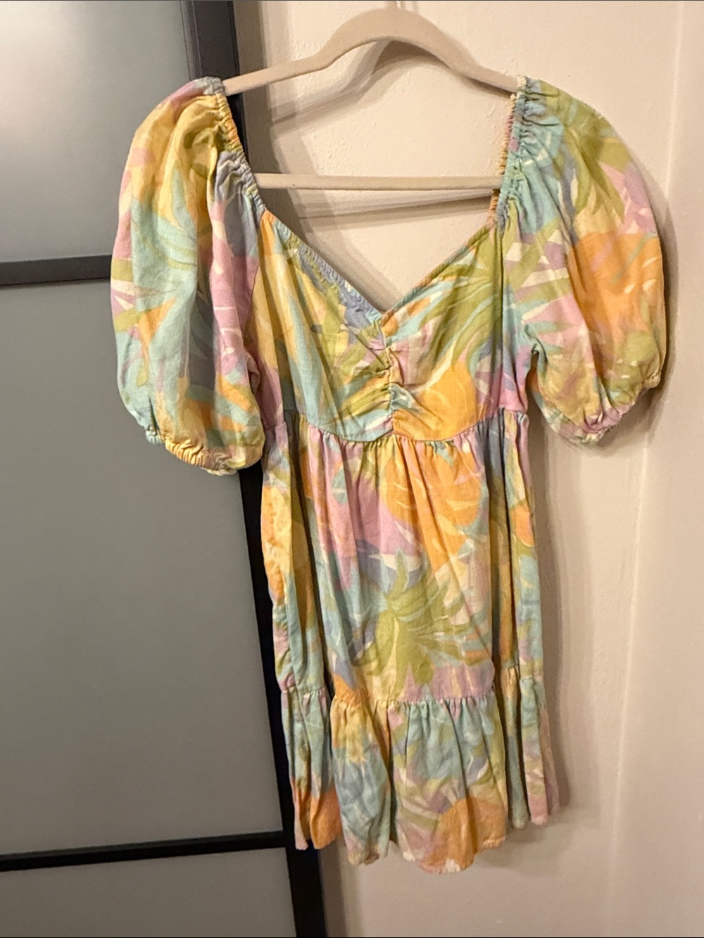 Billabong Pastel Floral Puff-Sleeve Kids Dress - Multicolor size Large